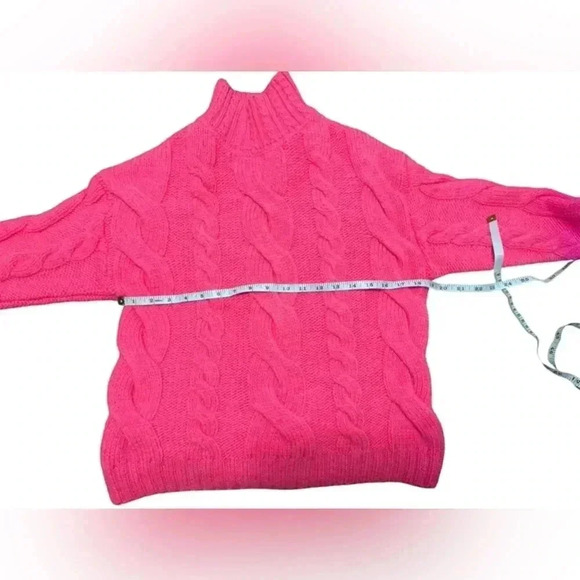 Anthropologie Mock Neck Cable-Knit Sweater XS Pink Wool Blend - Picture 15 of 16